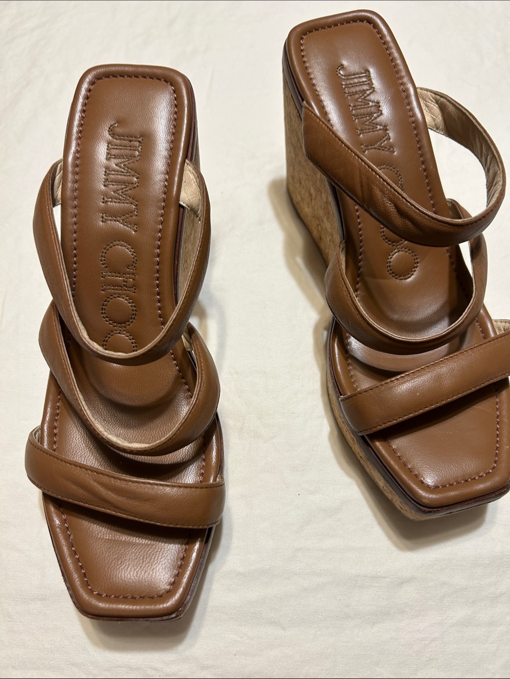 Jimmy Choo Tan Brown Leather Strappy Heeled Sandals - Picture 8 of 14